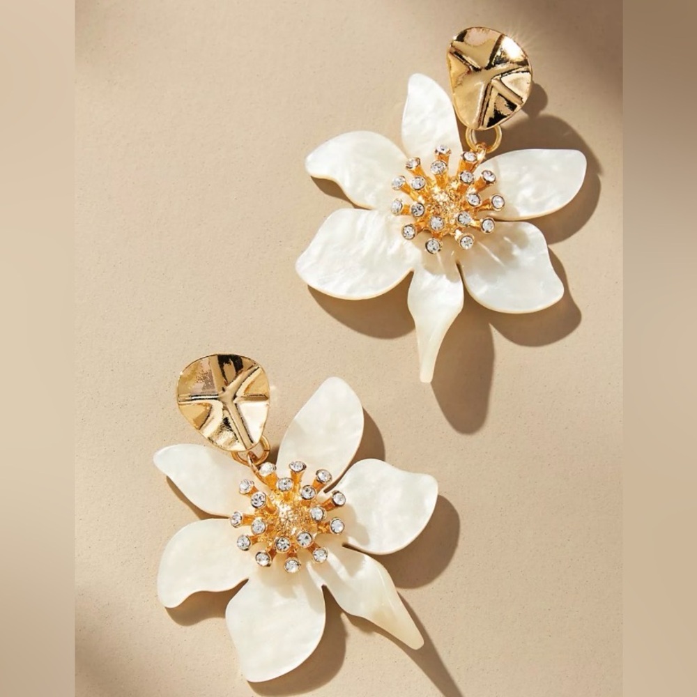 Anthropologie Crystal Flower Drop Earrings
